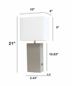 Lalia Home Lexington Leather Base Modern Table Lamp with USB - Gray