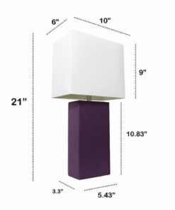 Lalia Home Table Lamp with Leather Base - Eggplant Purple