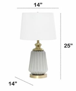 Lalia Home Table Lamp with Fluted Ceramic and Metal Base - Gray/antique bronze