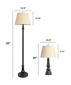 Lalia Home 3 Piece Metal Lamp Set with Tan Tapered Drum Fabric Shades - Restoration Bronze
