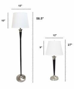 Lalia Home 3 Piece Metal Lamp Set with White Tapered Drum Fabric Shades - Black and Brushed Nickel/ White Shades