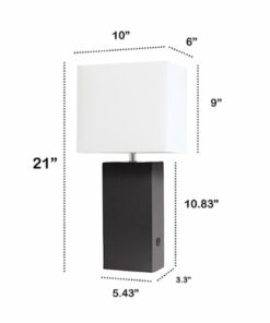 Lalia Home Lexington Leather Base Modern Table Lamp with USB - Espresso Brown