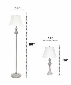 Lalia Home 3 Piece Metal Lamp Set with White Empire Fabric Shades - Gray/White Shades