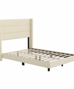 Flash Furniture - Hollis Full Size Upholstered Platform Bed with Wingback Headboard - Beige