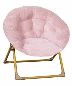 Flash Furniture - Kids Folding Faux Fur Saucer Chair for Playroom or Bedroom - Blush/Soft Gold