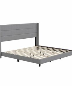 Flash Furniture - Hollis King Size Upholstered Platform Bed with Wingback Headboard - Gray