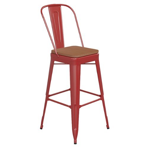 Flash Furniture - Kai All-Weather Commercial Bar Stool with Removable Back/Poly Seat - Red/Teak