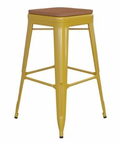 Flash Furniture - Kai Indoor/Outdoor Backless Bar Stool with Poly Seat - Yellow/Teak