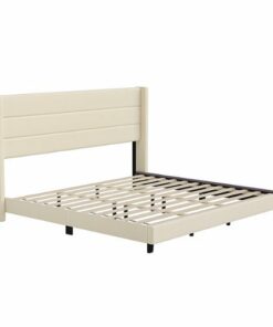 Flash Furniture - Hollis King Size Upholstered Platform Bed with Wingback Headboard - Beige