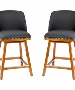 Flash Furniture - Julia Transitional Fabric Counter Stool (Set of 2) - Charcoal Faux Linen/Walnut