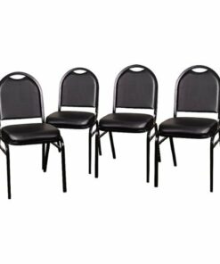 Flash Furniture - Commercial Dome Back Stacking Banquet Chairs with Metal Frames (set of 4) - Black Vinyl/Black Frame