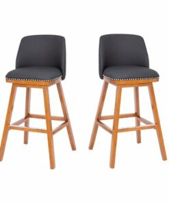 Flash Furniture - Julia Transitional Fabric Barstool (Set of 2) - Charcoal Faux Linen/Walnut