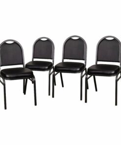 Flash Furniture - Commercial Dome Back Stacking Banquet Chairs with Metal Frames (set of 4) - Black Vinyl/Silver Vein Frame