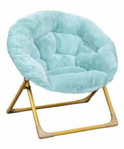Flash Furniture - Kids Folding Faux Fur Saucer Chair for Playroom or Bedroom - Dusty Aqua/Soft Gold