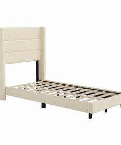 Flash Furniture - Hollis Twin Size Upholstered Platform Bed with Wingback Headboard - Beige