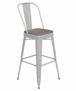 Flash Furniture - Kai All-Weather Commercial Bar Stool with Removable Back/Poly Seat - White/Gray