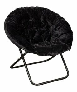 Flash Furniture - Folding XL Faux Fur Saucer Chair for Dorm or Bedroom - Black/Black