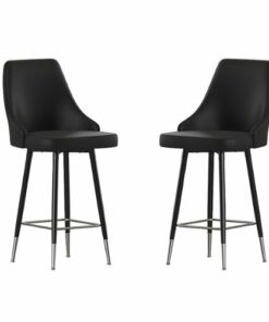 Flash Furniture - Shelly Modern Leather/Faux Leather Counter Height Stool (Set of 2) - Black