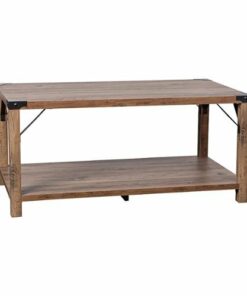 Flash Furniture - 2-Tier Coffee Table with Metal Side Braces and Corner Caps - Rustic Oak