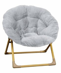 Flash Furniture - Kids Folding Faux Fur Saucer Chair for Playroom or Bedroom - Gray/Soft Gold