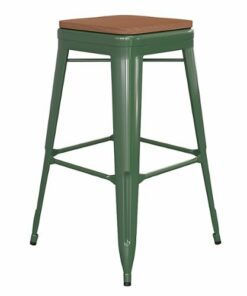 Flash Furniture - Kai Indoor/Outdoor Backless Bar Stool with Poly Seat - Green/Teak