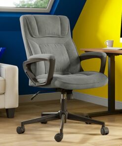 Serta - Hannah Upholstered Executive Office Chair with Headrest Pillow - Soft Plush - Gray