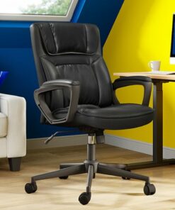 Serta - Hannah Upholstered Executive Office Chair with Headrest Pillow - Smooth Bonded Leather - Black