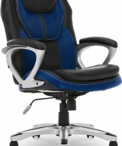 Serta - Amplify Work or Play Ergonomic High-Back Faux Leather Swivel Executive Chair with Mesh Accents - Black and Cobalt Blue