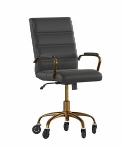 Flash Furniture - Executive Chair on Skate Wheels - Black LeatherSoft/Gold Frame 0