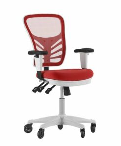 Flash Furniture - Mid-Back Ergonomic Multifunction Mesh Chair with Polyurethane Wheels - Red Mesh/White Frame