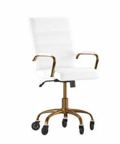 Flash Furniture - Executive Chair on Skate Wheels - White LeatherSoft/Gold Frame 0