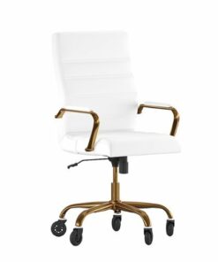 Flash Furniture - Executive Chair on Skate Wheels - White LeatherSoft/Gold Frame 1