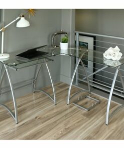 Walker Edison - Modern L-Shaped Glass Corner Computer Desk - Silver