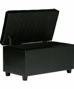 Simpli Home - Cosmopolitan Rectangular Wood / Faux Leather Ottoman With Inner Storage - Midnight Black