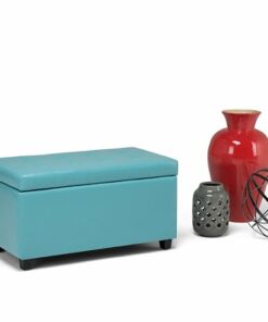 Simpli Home - Cosmopolitan Rectangular Wood / Faux Leather Ottoman With Inner Storage - Soft Blue