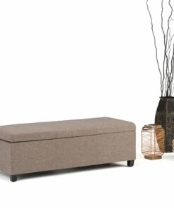 Simpli Home - Avalon Rectangular Polyester Ottoman With Inner Storage - Fawn Brown