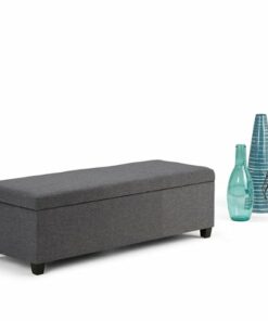 Simpli Home - Avalon Rectangular Polyester Ottoman With Inner Storage - Slate Gray