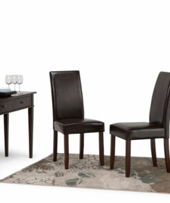 Simpli Home - Acadian Parson Polyurethane Faux Leather Dining Chairs (Set of 2) - Tanner's Brown