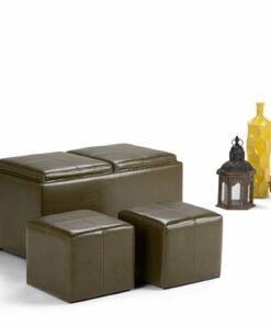 Simpli Home - Avalon Rectangular Faux Leather 5 Piece Storage Ottoman - Deep Olive Green