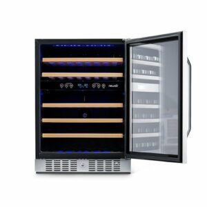 NewAir - 24” Built-in 46 Bottle Dual Zone Compressor Wine Cooler with Beech Wood Shelves - Stainless Steel