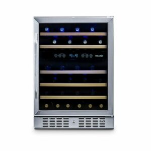 NewAir - 24” Built-in 46 Bottle Dual Zone Compressor Wine Cooler with Beech Wood Shelves - Stainless Steel