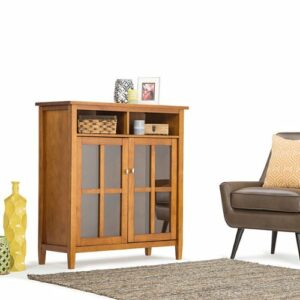 Simpli Home - Warm Shaker Wood 2-Door 6-Shelf Media Cabinet - Honey Brown