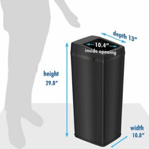 iTouchless - 14 Gallon Sliding Lid Sensor Trash Can with AbsorbX Odor Control System, Automatic Kitchen Bin - Black stainless steel