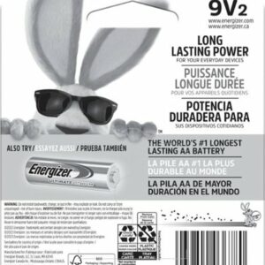 Energizer - MAX 9V Batteries (2 Pack), 9 Volt Alkaline Batteries