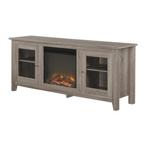 Walker Edison - 58" Transitional Two Glass Door Fireplace TV Stand for Most TVs up to 65" - Driftwood