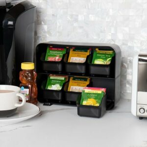 Mind Reader Tea Bag Organizer, Tea Station Organizer, Countertop Storage, Plastic, 10.25"L x 3.25"W x 7.75"H, Black - Black