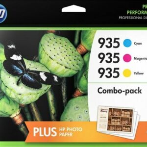 HP - 935 3-Pack Standard Capacity Ink Cartridges + Photo Paper - Cyan/Magenta/Yellow