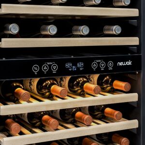 NewAir - 160-Bottle Dual Zone Built-in Wine Fridge with Beech Wood Shelves and Quiet Operation - Stainless Steel