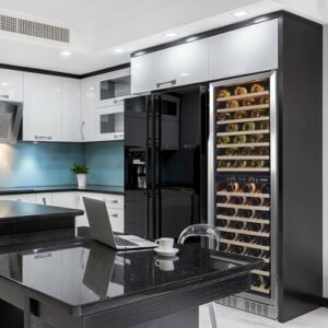 NewAir - 160-Bottle Dual Zone Built-in Wine Fridge with Beech Wood Shelves and Quiet Operation - Stainless Steel