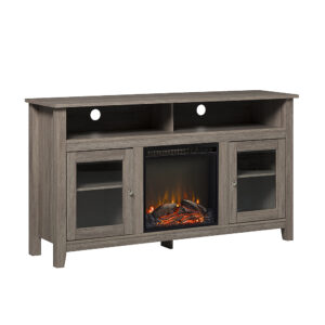 Walker Edison - 58" Tall Glass Two Door Soundbar Storage Fireplace TV Stand for Most TVs Up to 65" - Driftwood